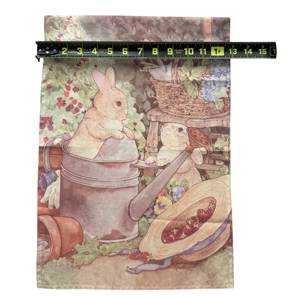 Sandi Gore Evans Garden Flag Bunny Watering 12x18 Multicolor Cottagecore Decor - Picture 3 of 7